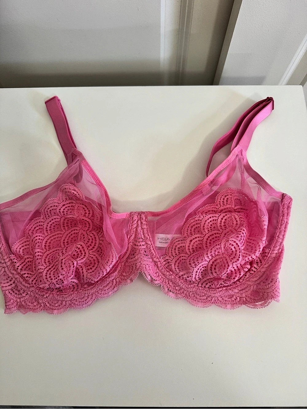HSIA Enchante Unlined Lace Minimizer Bra Pink 34DDD